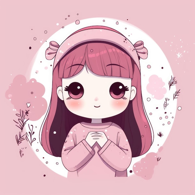 Cute Girl Anime Kawaii Watercolor Ilustration AI Generated Stock