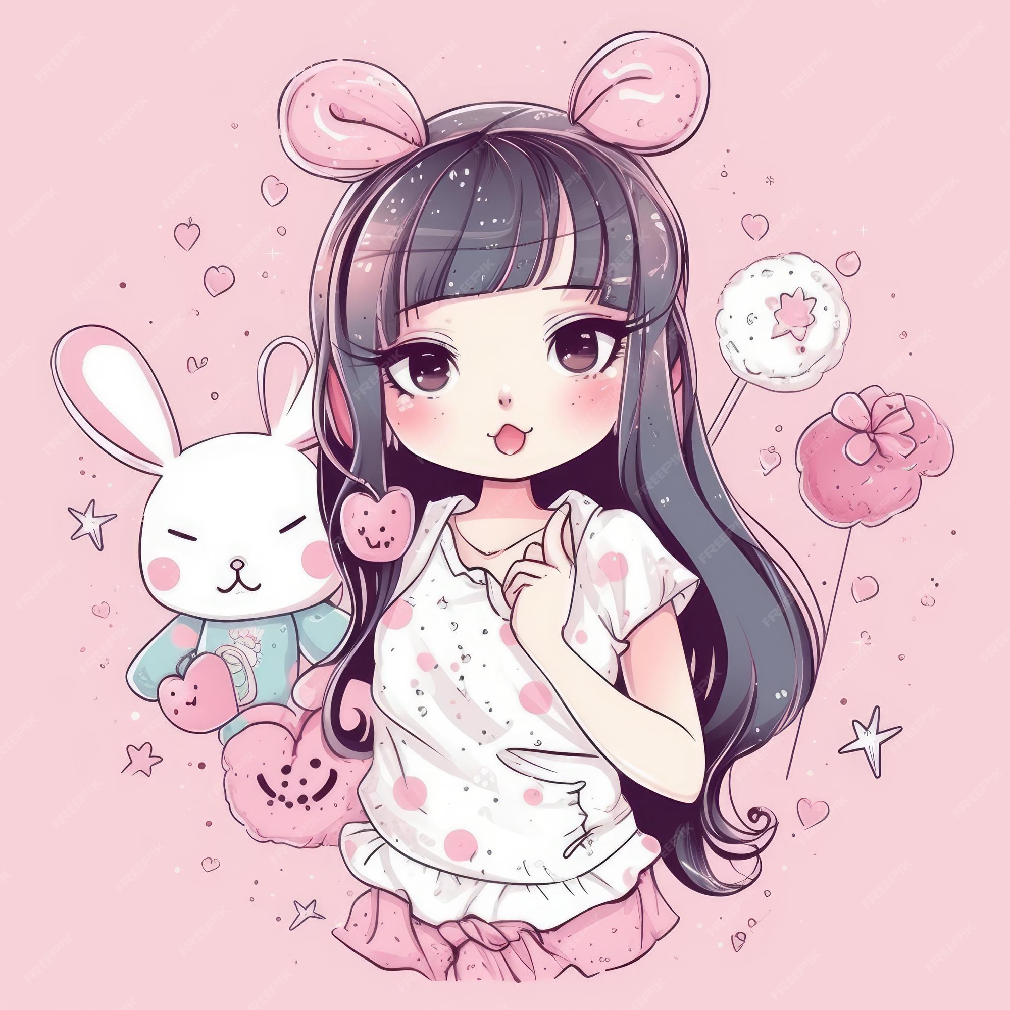 Black or pink?, Cute anime/kawaii style girl with a bunny