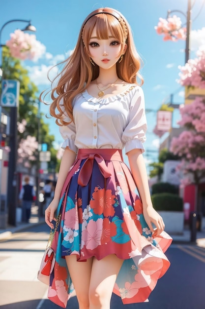 Cute Anime Girl in Long Skirts