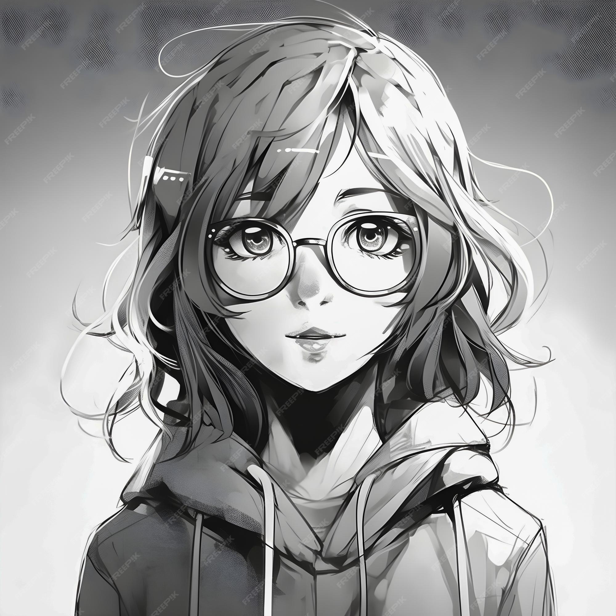 Premium Photo  Cute anime girl portrait black and white colors