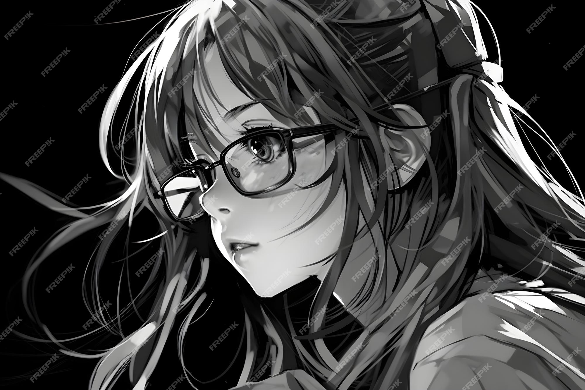 anime girl portrait profile, black and white sketch