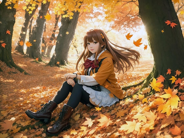 Cute anime girl sitting cross legged