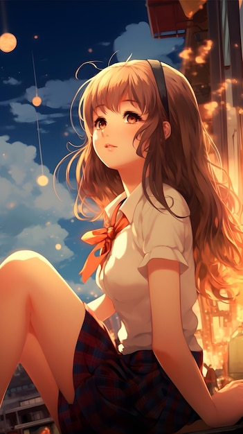 Cute Anime Girl Sitting Enjoying a Jazz Festival