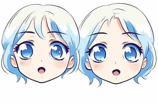 Cute anime girl with blue hair and big blue eyes Manga illustration manga style