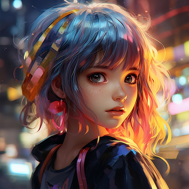 Cute Anime Girl With Colorful Art