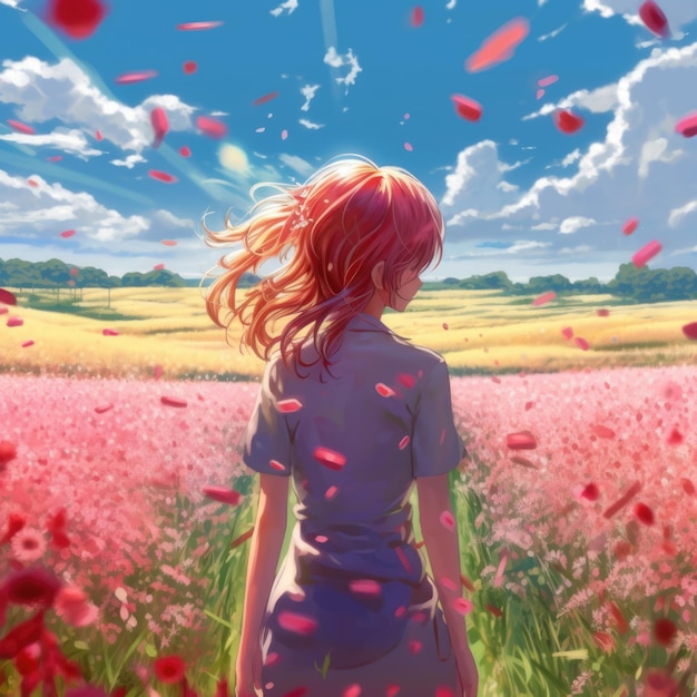 Cute anime girl with flowers