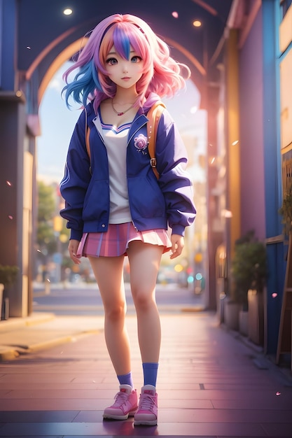 Cute Anime Girl with Rainbow Hair Rainbow Colorful Anime Beautiful Anime Girl Cute Anime Girl Anime Girl AI Generative