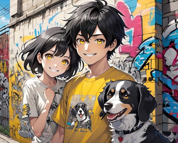 Cute anime guy with dog