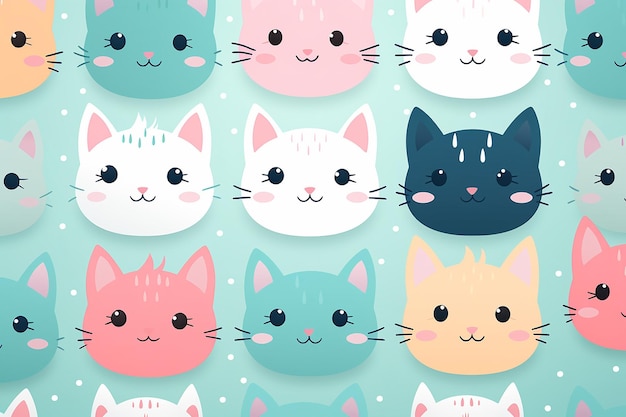 Cute anime kawaii cat face seamless pattern wallpaper