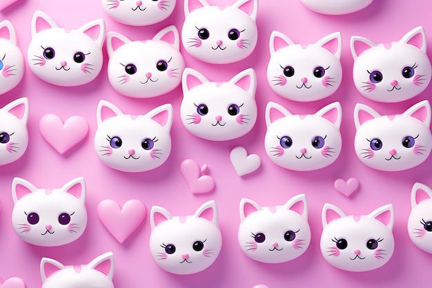 Cute anime kawaii cat face seamless pattern wallpaper