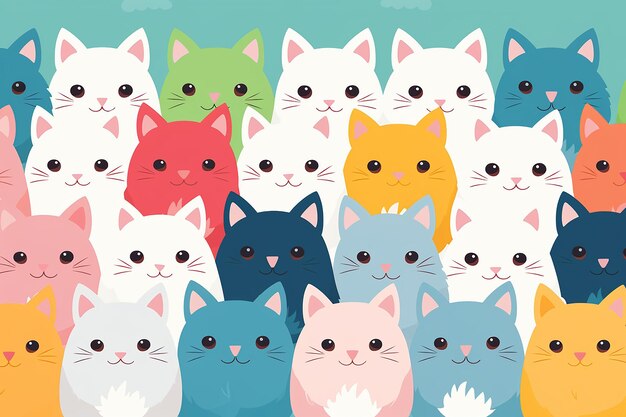 Cute anime kawaii cat face seamless pattern wallpaper