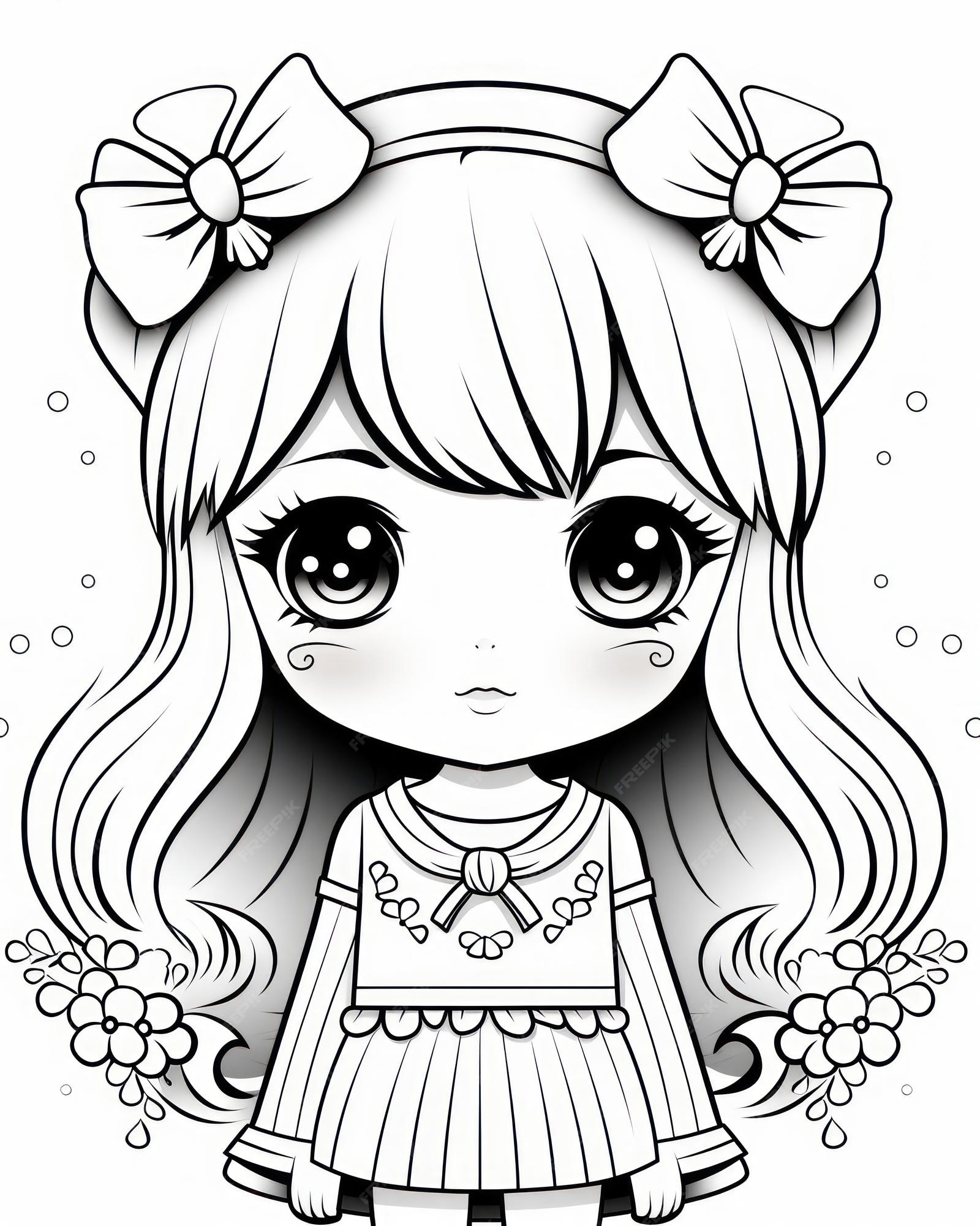 Premium Photo Cute Anime Kawaii Coloring Book Page for children