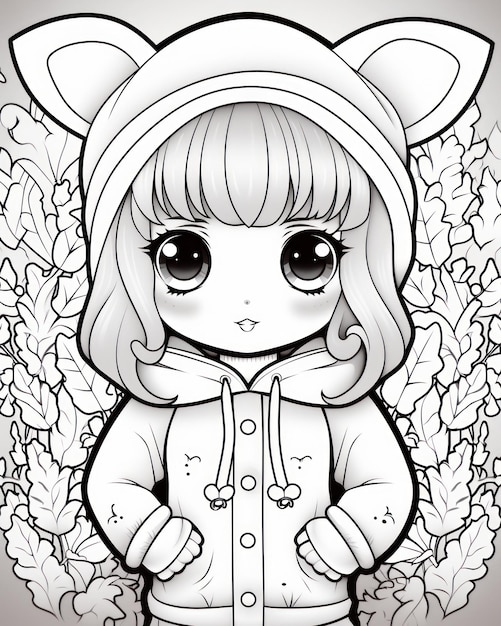 Photo cute anime kawaii coloring book page for children