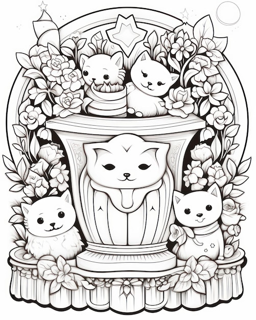 Photo cute anime kawaii coloring book page for children