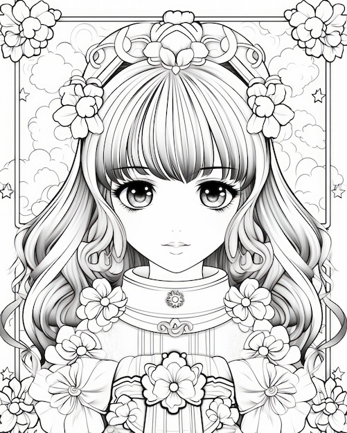 Cute Anime Kawaii Coloring Book Page for children