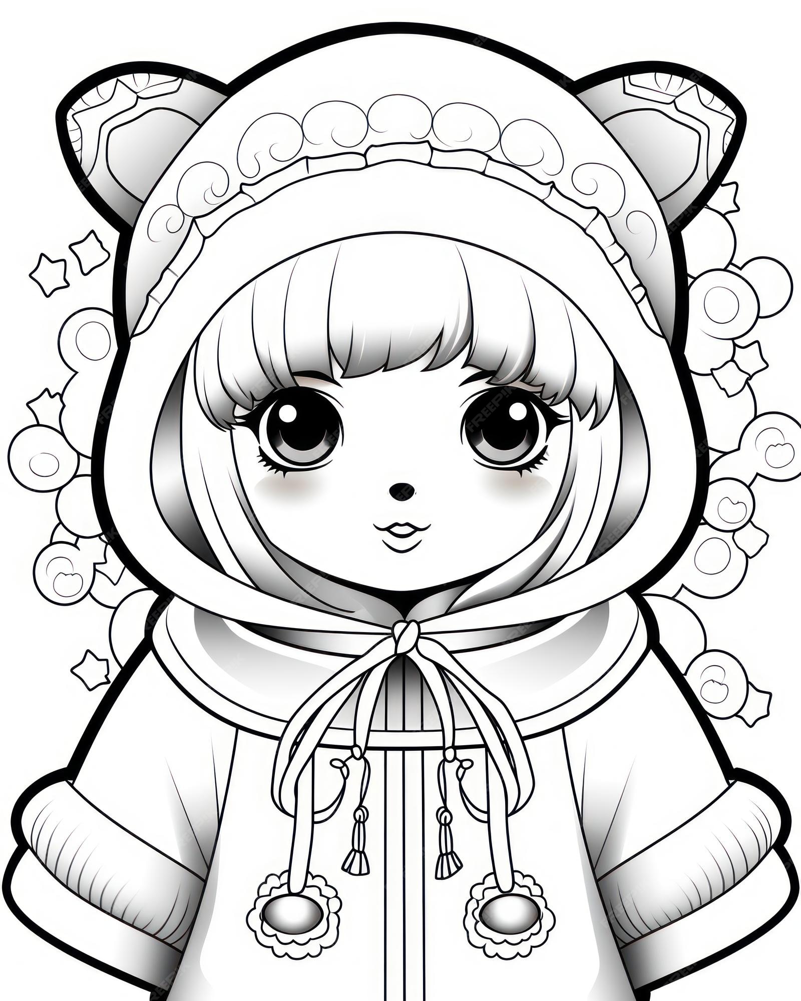 Premium Photo Cute Anime Kawaii Coloring Book Page for children