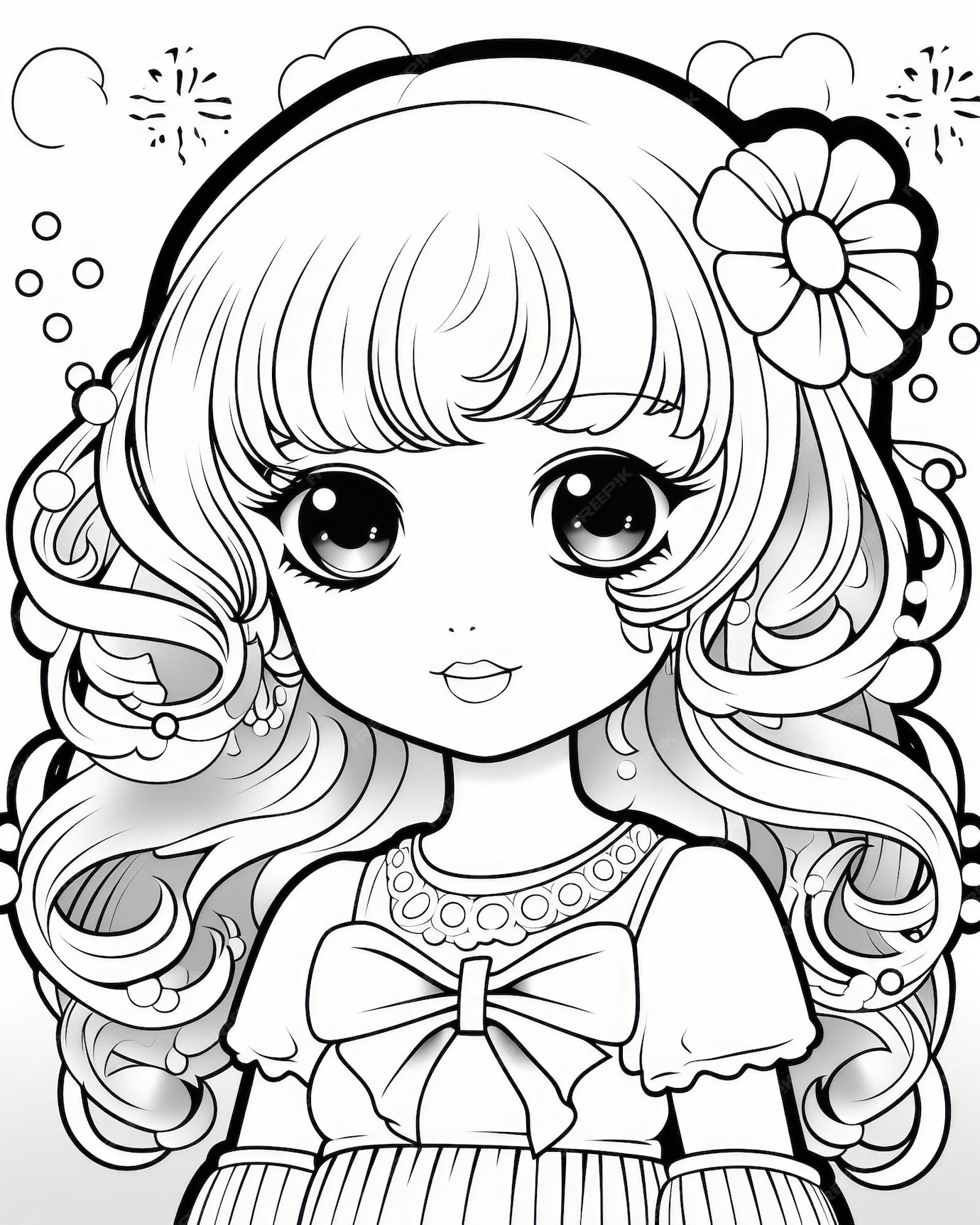 Premium Photo Cute Anime Kawaii Coloring Book Page for children
