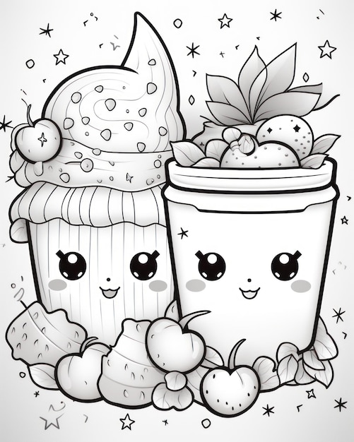 Cute Anime Kawaii Coloring Book Page for children