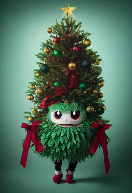 Cute anime monster wearing a Christmas costume generative ai