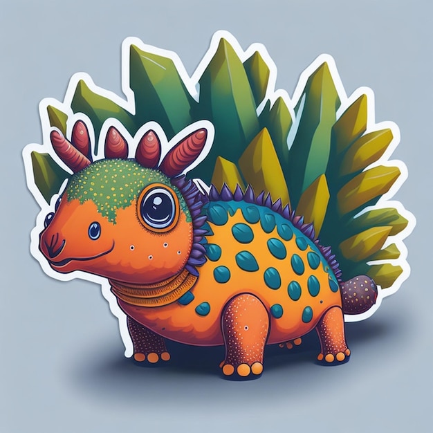 Foto simpatico design adesivo tagliato a tema personaggio ankylosaurus generato dall'intelligenza artificiale