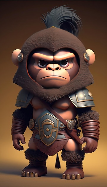 Cute Ape Animal Warrior 3D Game Model Generative AI