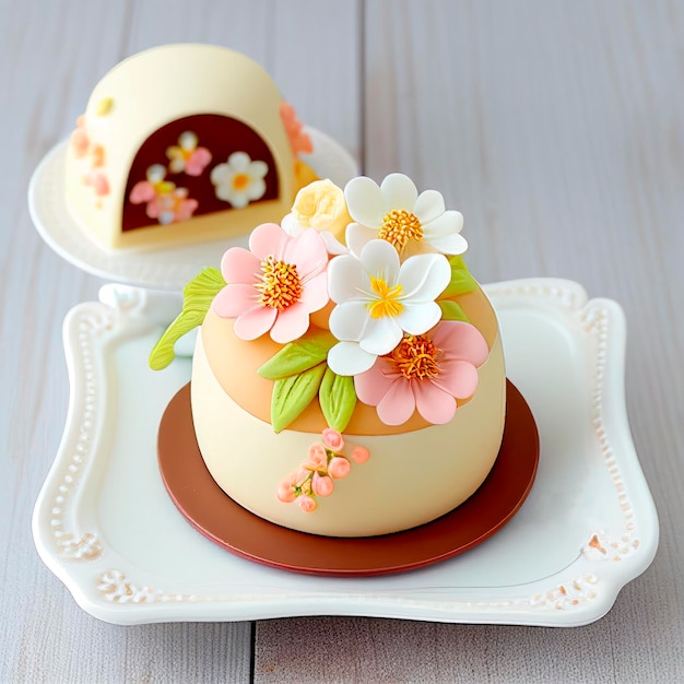 cute appetizing bento cake Korean mini cakes with funny decor New trendy confectionery trend small business idea Created with Generative AI