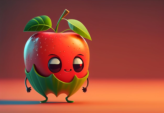 귀여운 사과 캐릭터 3D 렌더링