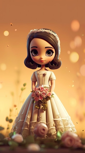 アラブのドレスを着た可愛いアラブのプリンセス人形 小さな花 AI生成