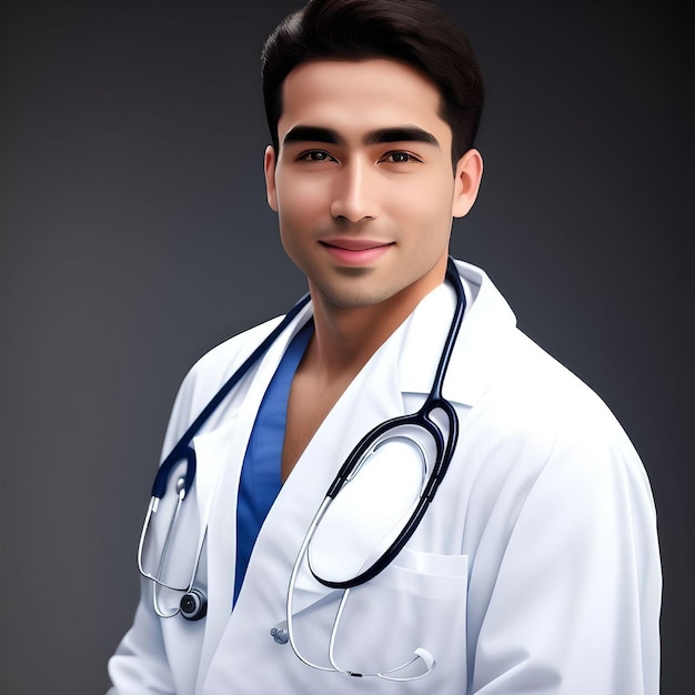 Cute Arabian Doctor Smirking with Thick Eyebrows Neat Hair and Stethoscope