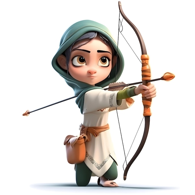 Cute arabic girl with bow and arrow3D rendering