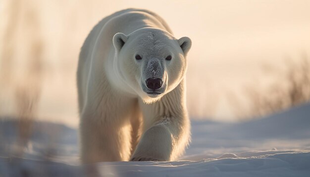 Cute arctic mammal looking at camera in snow generated by AI