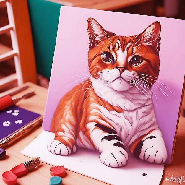 Cute artistic cat painting abstract painting with paintbrush and artist creativity generated ai