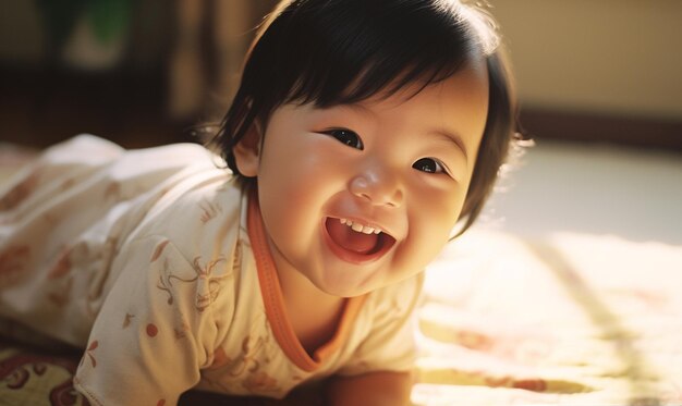 Photo cute asian crawling baby infant