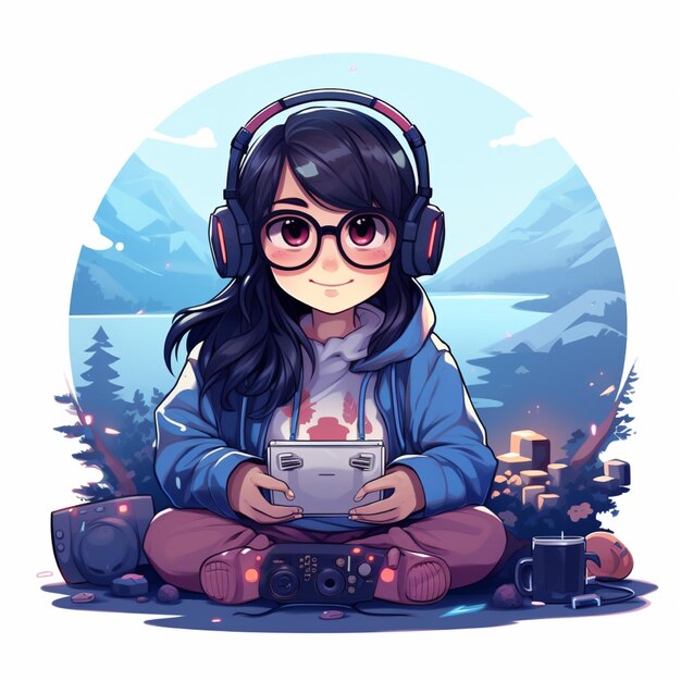 Photo cute asian gamer girl background isolation