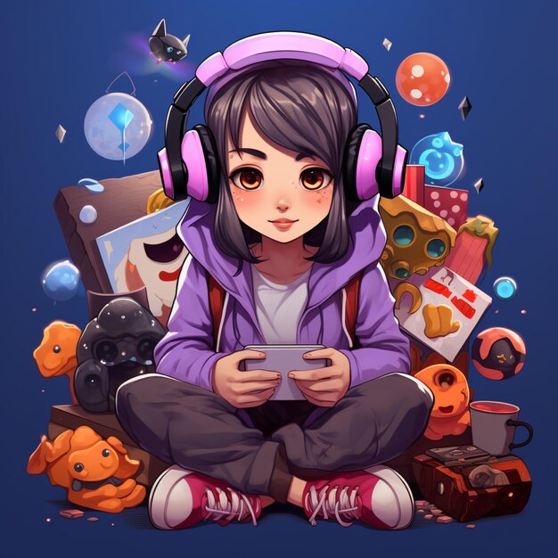 cute asian gamer girl background isolation