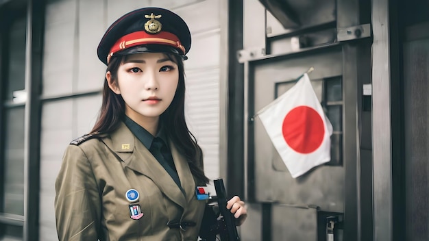사진 군복을 입은 귀여운 아시아 소녀 배경