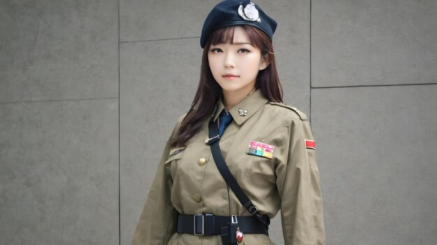 사진 군복을 입은 귀여운 아시아 소녀 배경