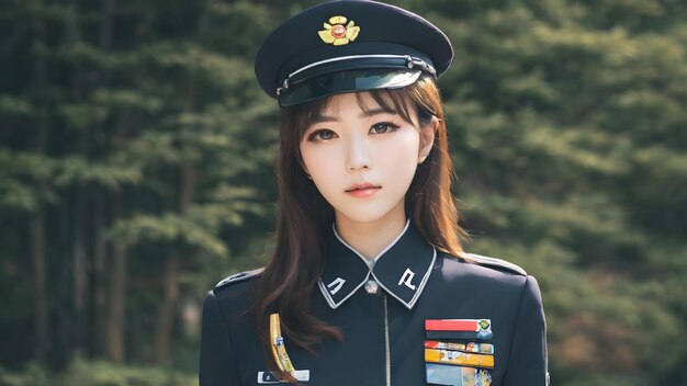 사진 군복을 입은 귀여운 아시아 소녀 배경