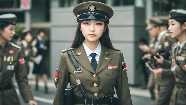 軍服を着た可愛いアジア人女の子の背景