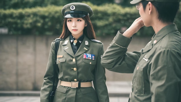 軍服を着た可愛いアジア人女の子の背景