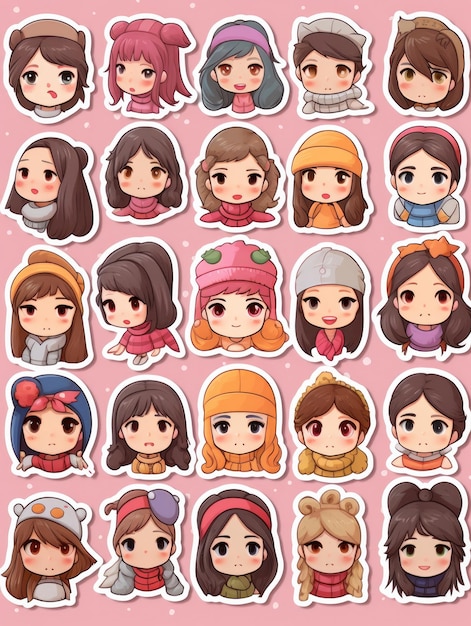 Photo cute asian girls sticker pack