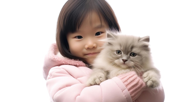 Photo cute asian kid holding a katie