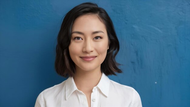 Photo cute asian woman looking at camera portrait