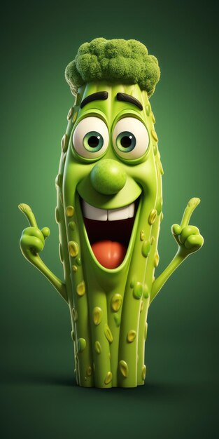 Cute asparagus 3d cartoon High quality photo Generative AI