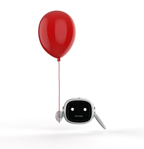 귀여운 조수 인공 지능 로봇 다리가 없는 빨간 풍선