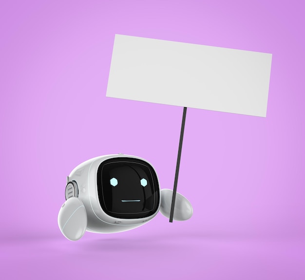 Cute assistant artificial intelligence robot no leg with blank sign