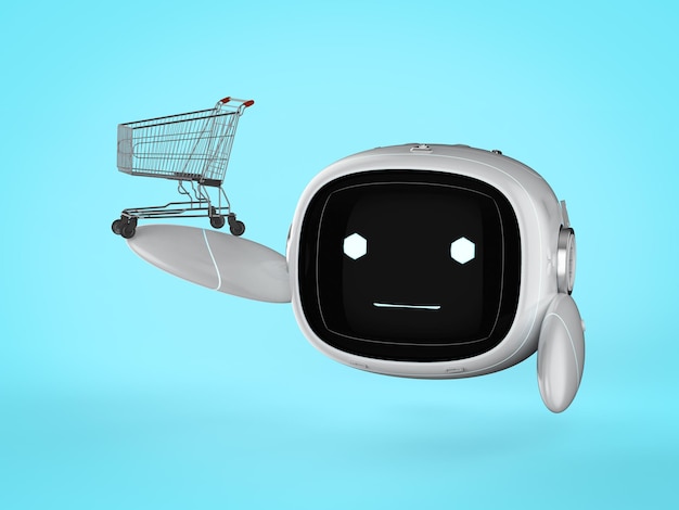 Cute assistant artificial intelligence robot no leg with shopping cart