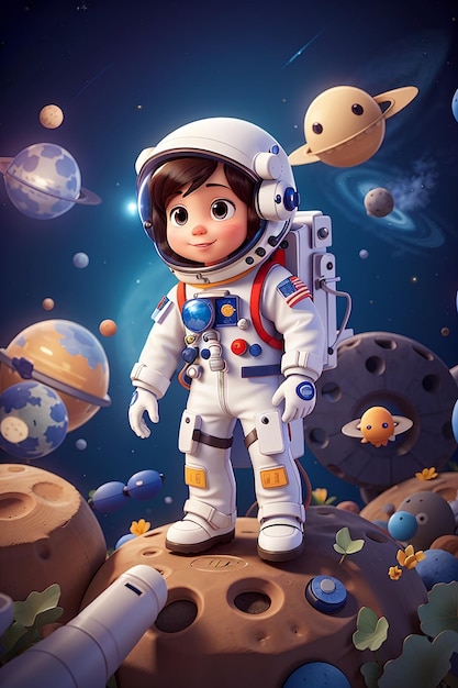 Cute astronaut cartoon in the outerspace