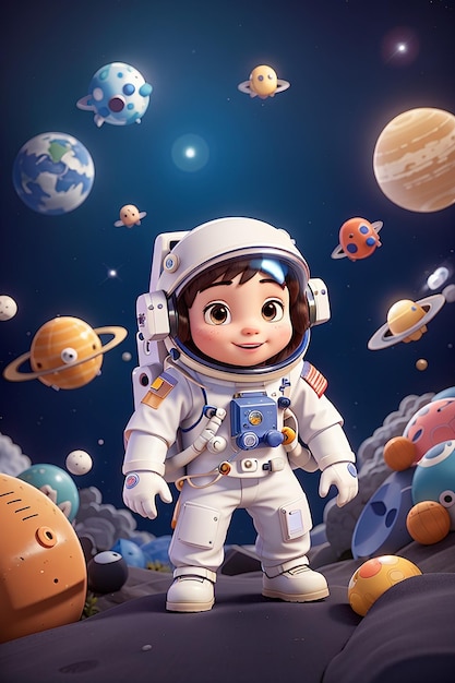 Cute astronaut cartoon in the outerspace