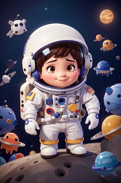 Cute astronaut cartoon in the outerspace